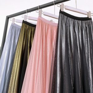 Vintage Shinning Pleated Midi Skirt - Image 4