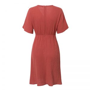 Casual Sash Button Robe Slit Solid Beach Dress - Image 9