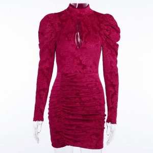 Sexy Velvet Floral Print Elegant Mini Party Dresses - Image 10