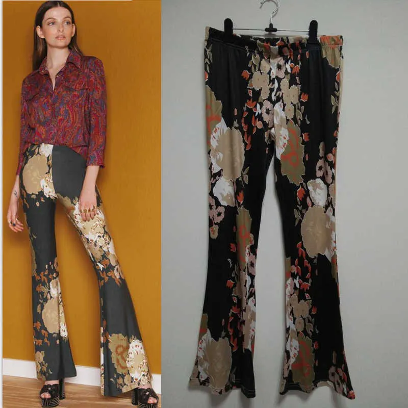 Boho Bell Bottom Pants 70s Printed Flare Trousers - Power Day Sale