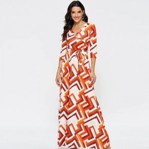 Casual Geometric Print Half Sleeve Maxi Dress - Image 4