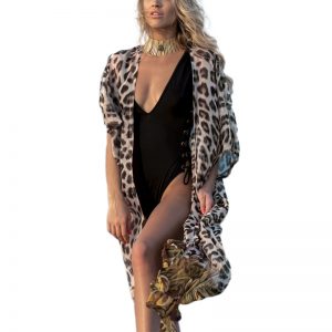 Leopard Bikini Cover-Up Drawstring Waist Dress