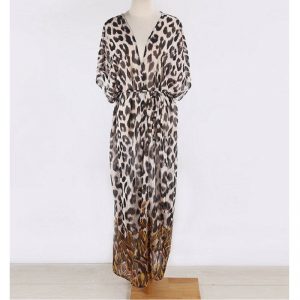 Leopard Bikini Cover-Up Drawstring Waist Dress - Image 6