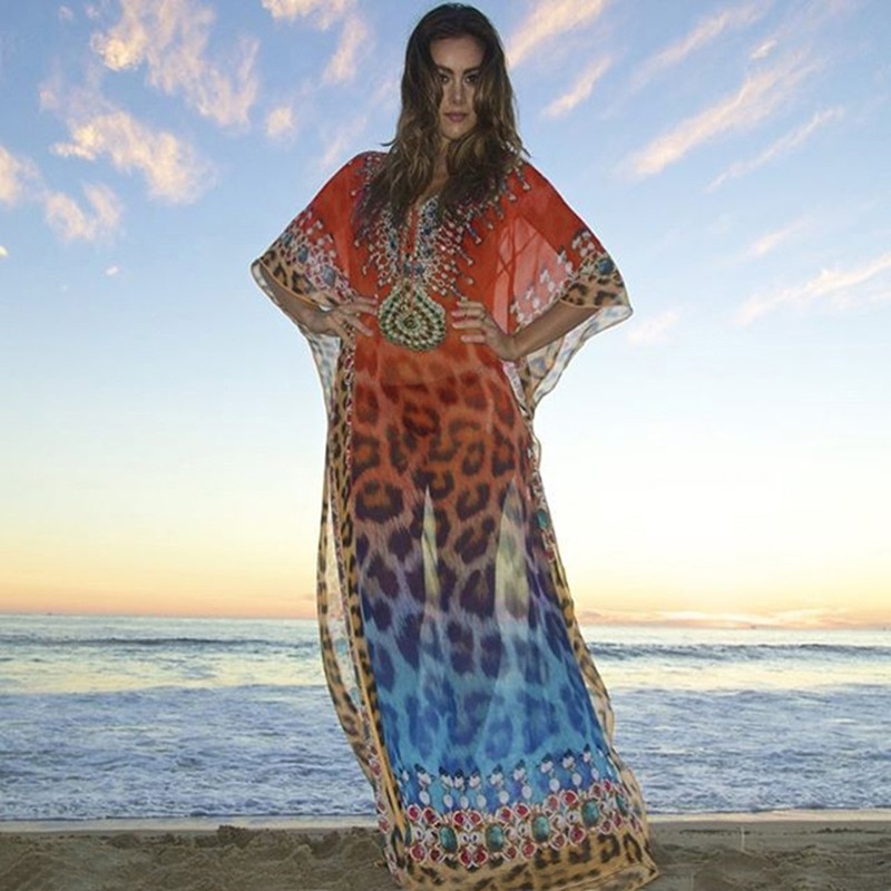 Leopard Fashion Long Sleeve Beach Dress