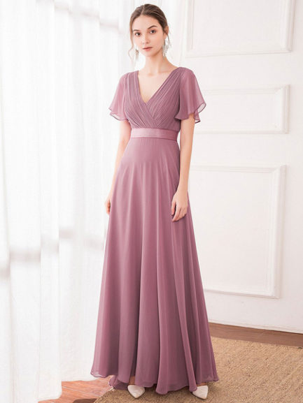 Prom A Line V Neck Sleeveless Floor Length Pleated Wedding Guest ...