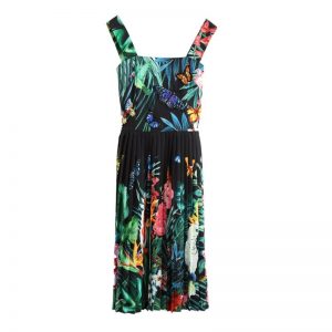 Fashion Runway Jungle Animal Floral Print Beading Draped Vintage Dress - Image 6