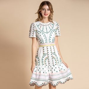 Fashion Runway Short Sleeve Hollow out Embroidered Holiday Dress - Image 6
