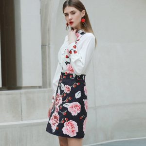 Fashion Designer Floral-Print Shirt+Beaded Elegant Skirt set - Image 3