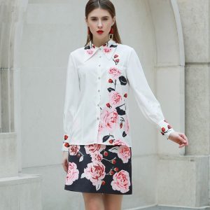 Fashion Designer Floral-Print Shirt+Beaded Elegant Skirt set - Image 4