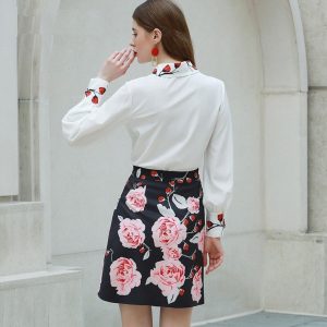 Fashion Designer Floral-Print Shirt+Beaded Elegant Skirt set - Image 6