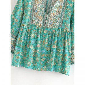 Long Sleeve Floral Printed V-Neck Blouse Shirts - Image 3