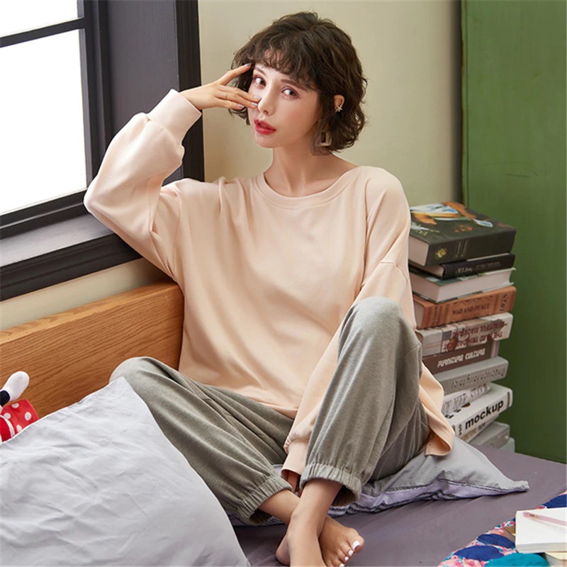 Long Sleeves Long Pants Two Pieces Leisure Cotton Sleepwear