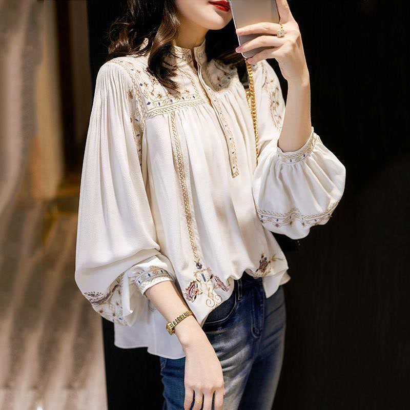 New stand collar bohemian loose office blouses