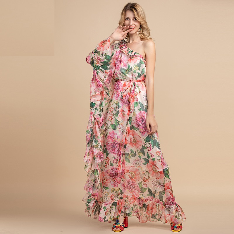 Off shoulder Floral Print Loose Maxi Dress