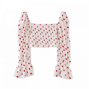 Strawberry Print Square Collar Blouse Shirts - Image 2