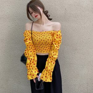 Strawberry Print Square Collar Blouse Shirts - Image 10