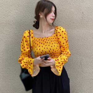 Strawberry Print Square Collar Blouse Shirts - Image 9