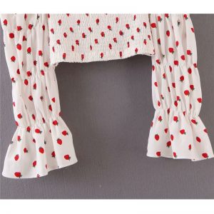 Strawberry Print Square Collar Blouse Shirts - Image 4