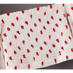 Strawberry Print Square Collar Blouse Shirts - Image 5