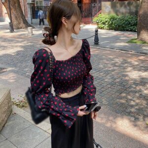 Strawberry Print Square Collar Blouse Shirts - Image 12