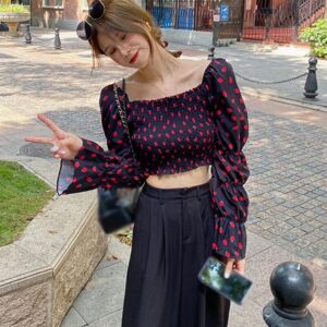 Strawberry Print Square Collar Blouse Shirts - Image 11