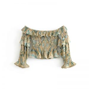 Floral Print Long Sleeve Bohemian Short Blouse