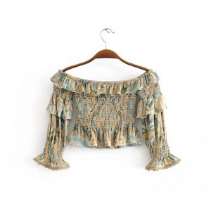 Floral Print Long Sleeve Bohemian Short Blouse - Image 2