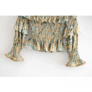 Floral Print Long Sleeve Bohemian Short Blouse - Image 4