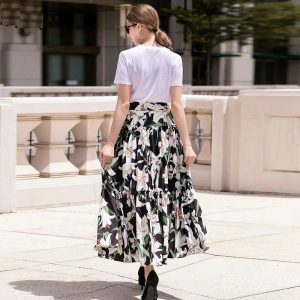 Casual lily Flower Printed A-line Midi Skirts - Image 3