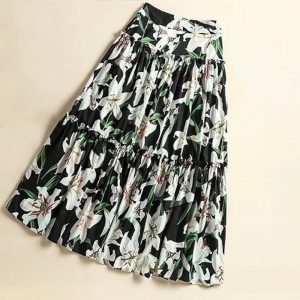 Casual lily Flower Printed A-line Midi Skirts - Image 4