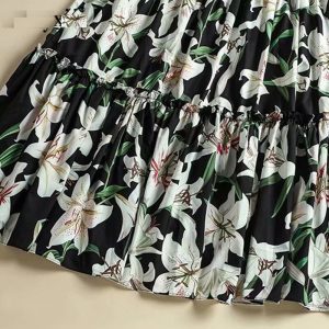 Casual lily Flower Printed A-line Midi Skirts - Image 6