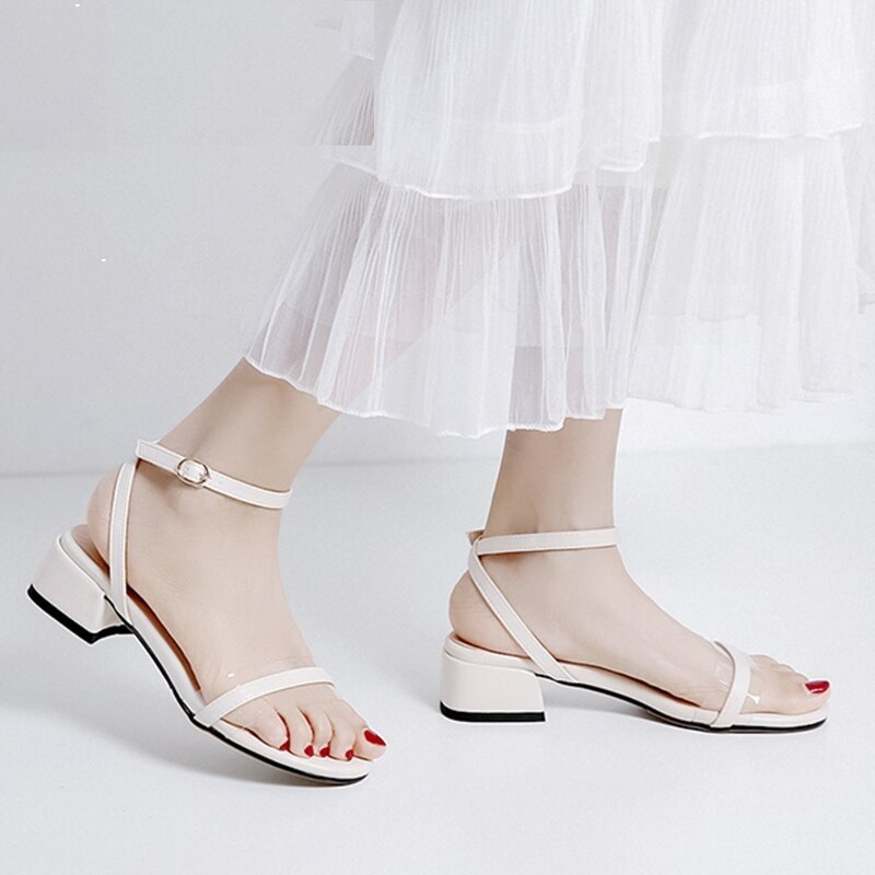 Casual Cross Strap Transparent Thick Heels Sandals