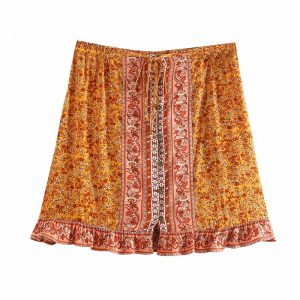 Floral stitching boho style peacock printed short skirt - Image 3