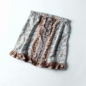 Floral stitching boho style peacock printed short skirt - Image 2