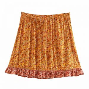 Floral stitching boho style peacock printed short skirt - Image 4