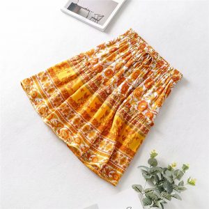 High elastic waist rayon cotton bohemian short skirt - Image 2