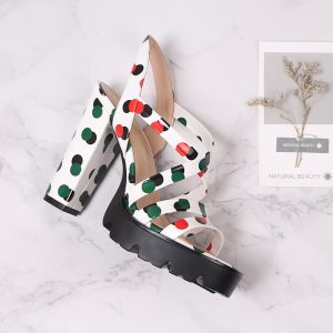 Polka Dot Gladiator Thick High Heels Sandals