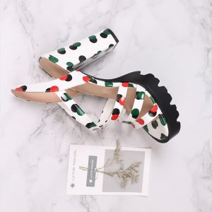 Polka Dot Gladiator Thick High Heels Sandals - Image 2
