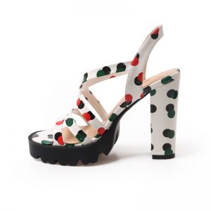 Polka Dot Gladiator Thick High Heels Sandals - Image 3