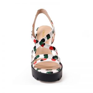 Polka Dot Gladiator Thick High Heels Sandals - Image 4