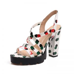 Polka Dot Gladiator Thick High Heels Sandals - Image 5