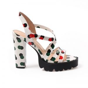 Polka Dot Gladiator Thick High Heels Sandals - Image 6