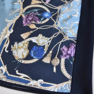 Silk Print Patchwork Wool Knitting High Waist Skirt - Image 4