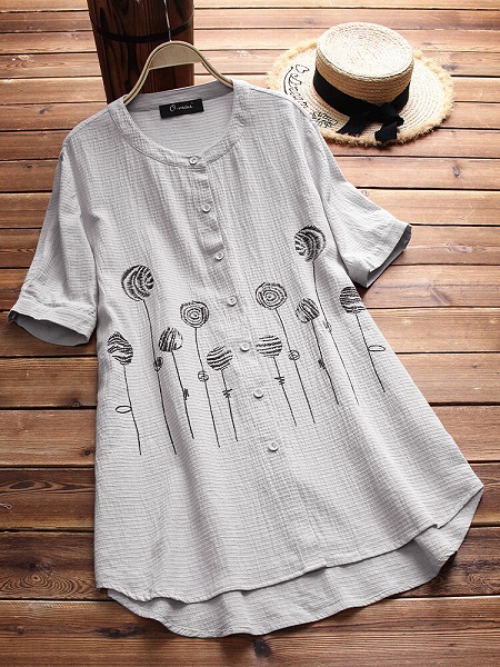 Vintage O-neck Printed Daily Casual T-shirts
