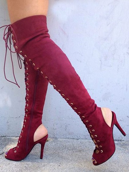 Backless Boots Lace Up Peep Toe Stiletto Heel Over The Knee Boots