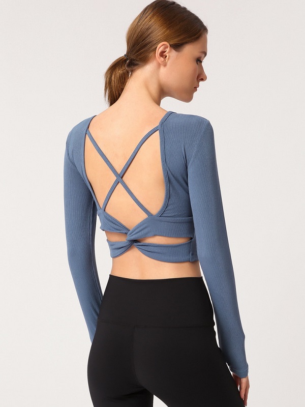 Crossed Straps Backless Fitted Yoga T Shirts