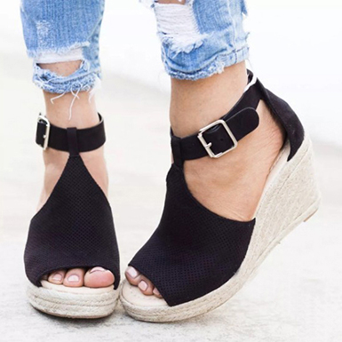 Curvy T-Strap Wedge Sandal - Moderate Heel Height