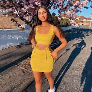 Hollow Out Sleeveless Crop Top Mini Skirt