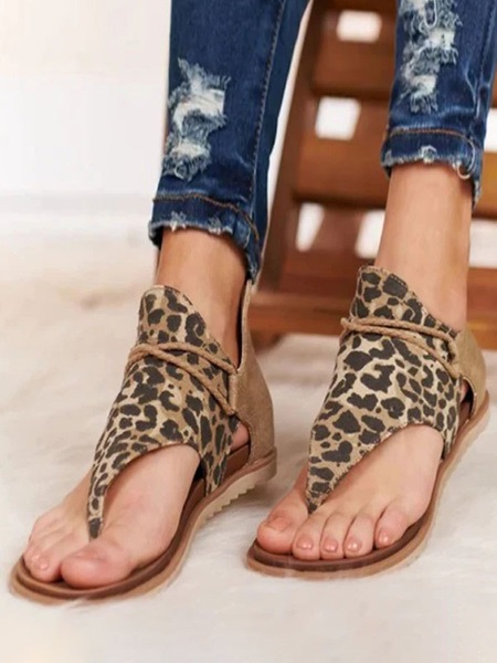 Women's Leopard Print Slides Fashion Open Round Toe Flat - Temu