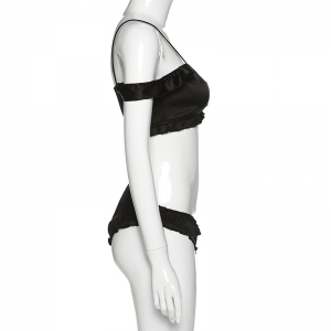 Off Shoulder Angle Silk Suits Slim Soft 2 Pieces Set - Image 9